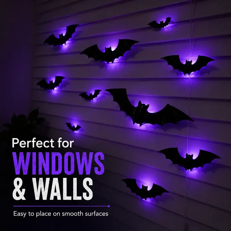 2026 Hot Sale 3D LED Bat Wall Decorations – 12/24PCS Light-Up Halloween Decor for Walls, Windows & Parties