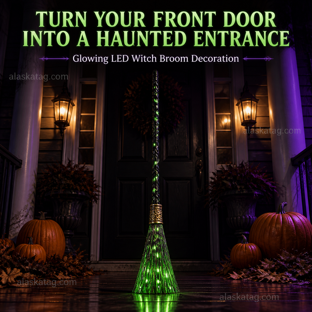 🧙 Animated Witch Broom Halloween Decoration with Lights and Sound