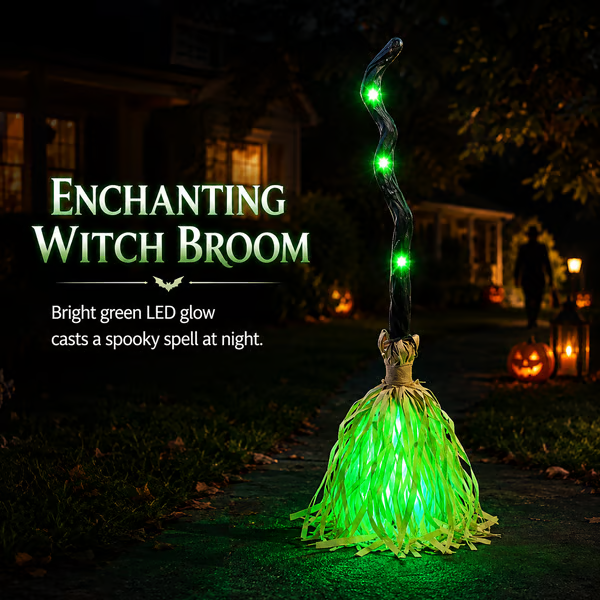 🧹 Animated Moving Witch Broom — 👻 Spooky Light, Sound & Motion Halloween Party Prop 🎃