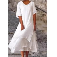 Women's Linen Layered Midi Dress