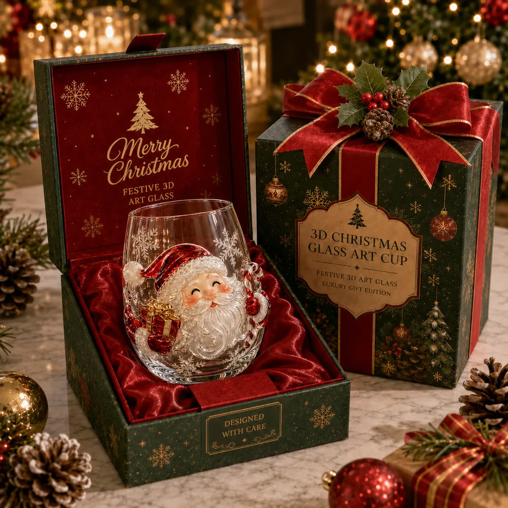 BUY 3 GET 1 FREE🎁 Magical Christmas 3D Glass Cup Collection – Santa, Reindeer, Snowman & Christmas Tree