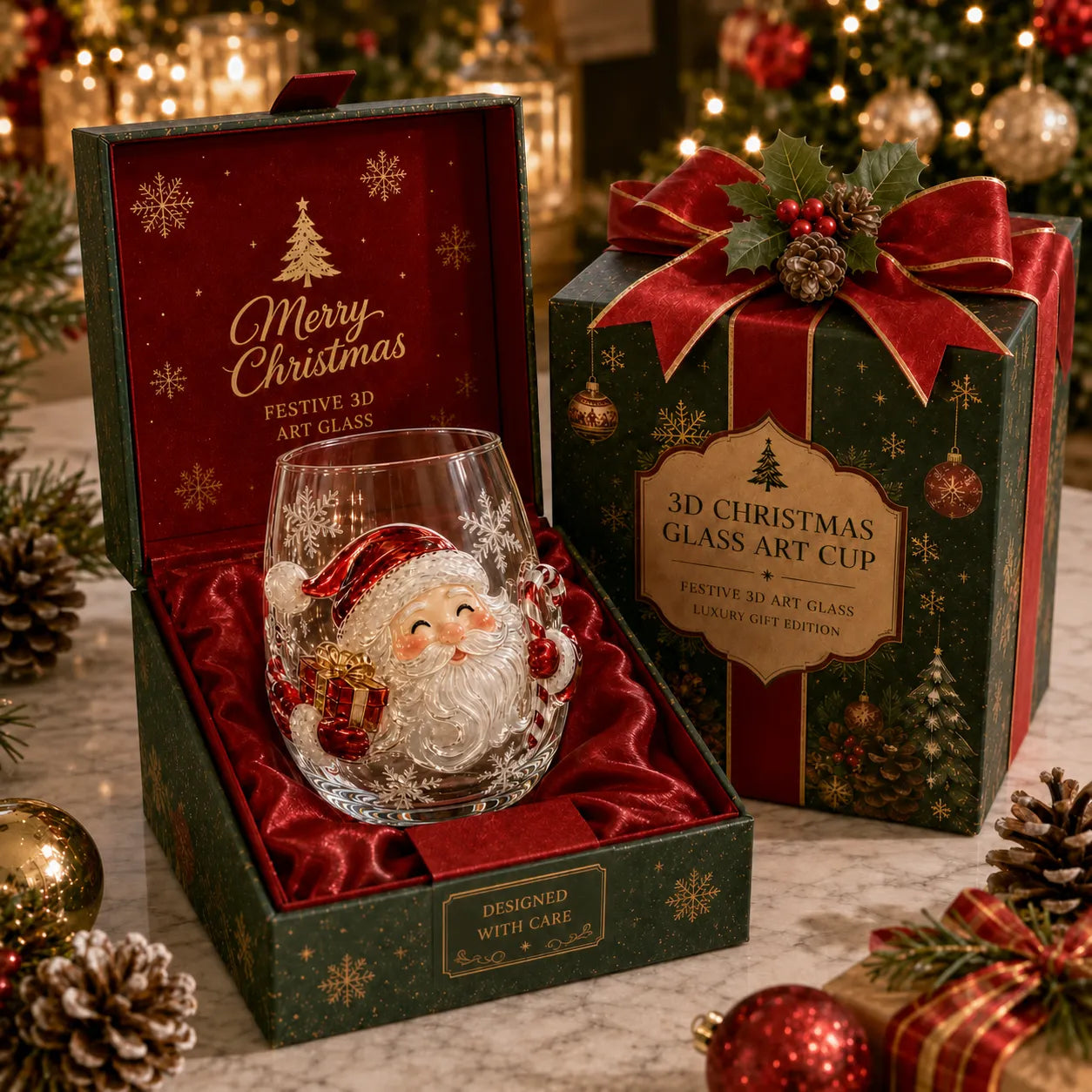 BUY 3 GET 1 FREE🎁 Magical Christmas 3D Glass Cup Collection – Santa, Reindeer, Snowman & Christmas Tree
