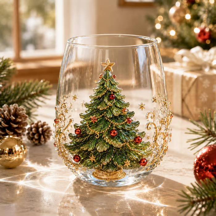 🎄✨ 3D Christmas Glass Art Cup | Luxury Raised Holiday Glassware