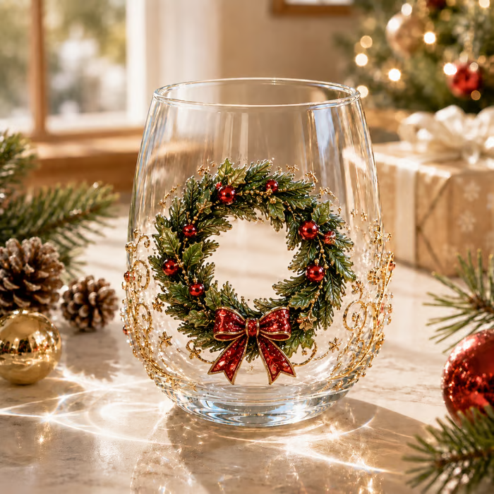🎄✨ 3D Christmas Glass Art Cup | Luxury Raised Holiday Glassware