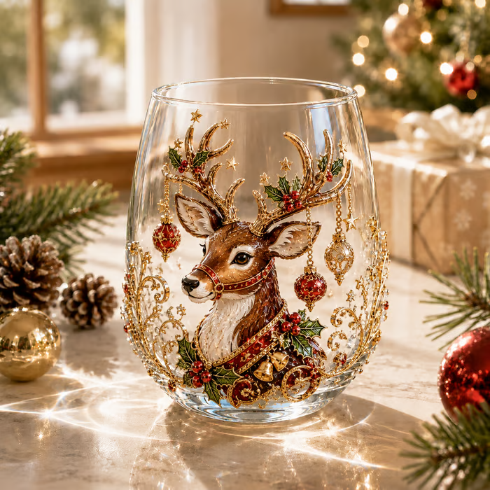 🎄✨ 3D Christmas Glass Art Cup | Luxury Raised Holiday Glassware