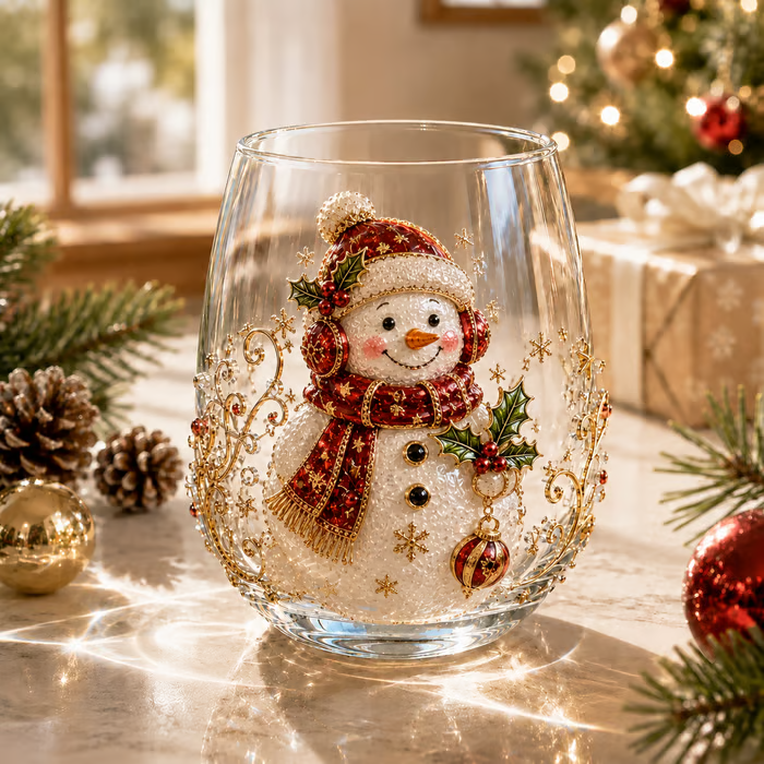 🎄✨ 3D Christmas Glass Art Cup | Luxury Raised Holiday Glassware