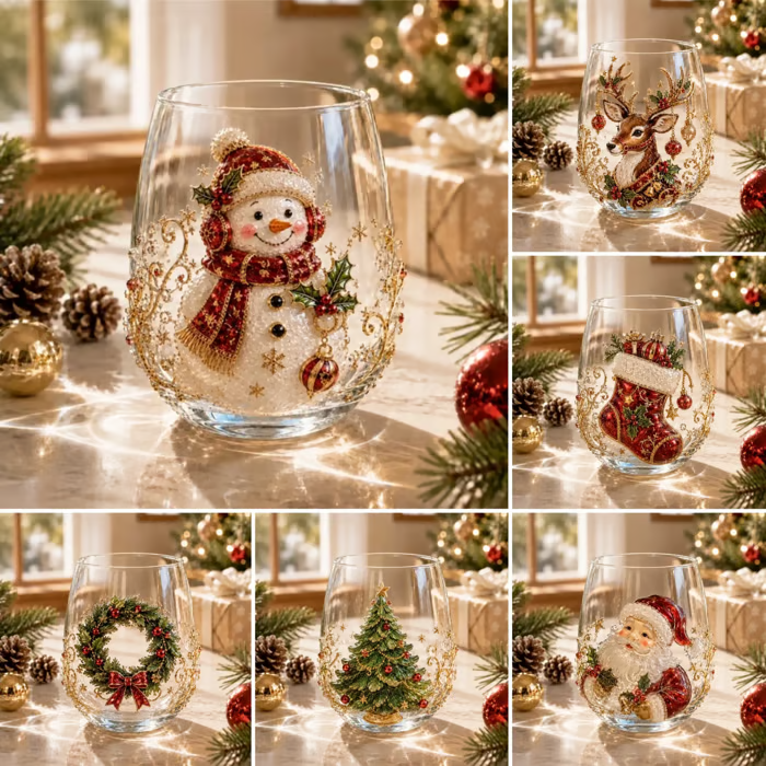 🎄✨ 3D Christmas Glass Art Cup | Luxury Raised Holiday Glassware