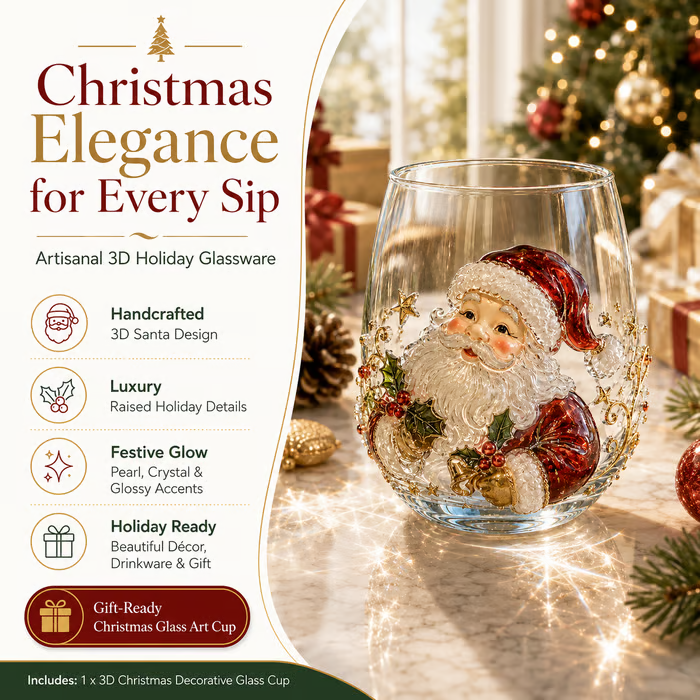 🎄✨ 3D Christmas Glass Art Cup | Luxury Raised Holiday Glassware