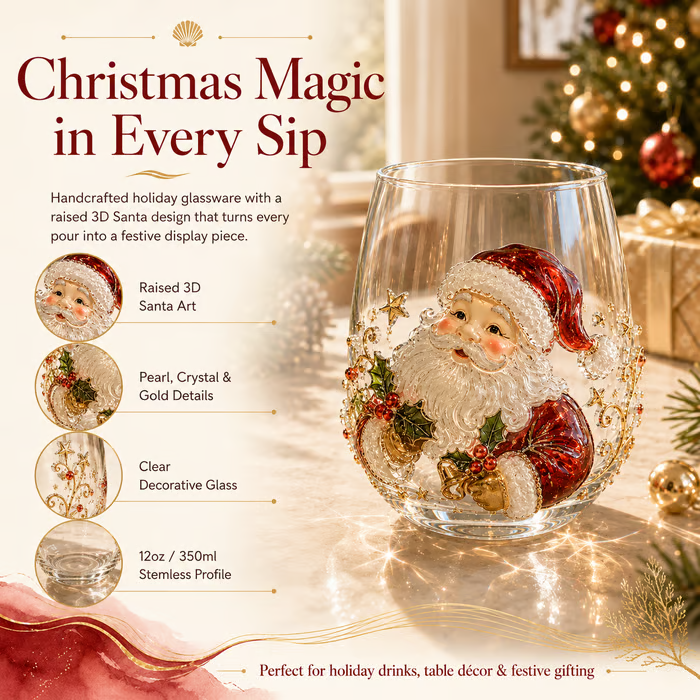 🎄✨ 3D Christmas Glass Art Cup | Luxury Raised Holiday Glassware