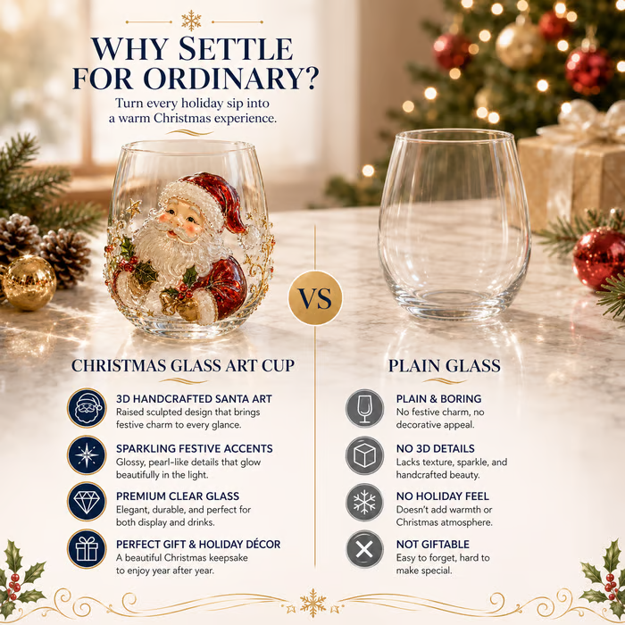 🎄✨ 3D Christmas Glass Art Cup | Luxury Raised Holiday Glassware