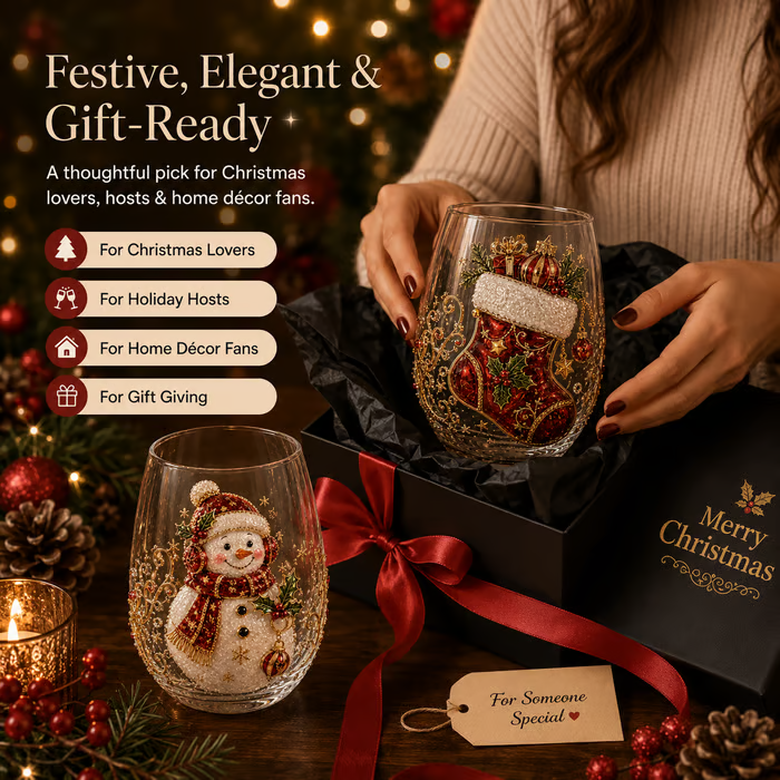 🎄✨ 3D Christmas Glass Art Cup | Luxury Raised Holiday Glassware