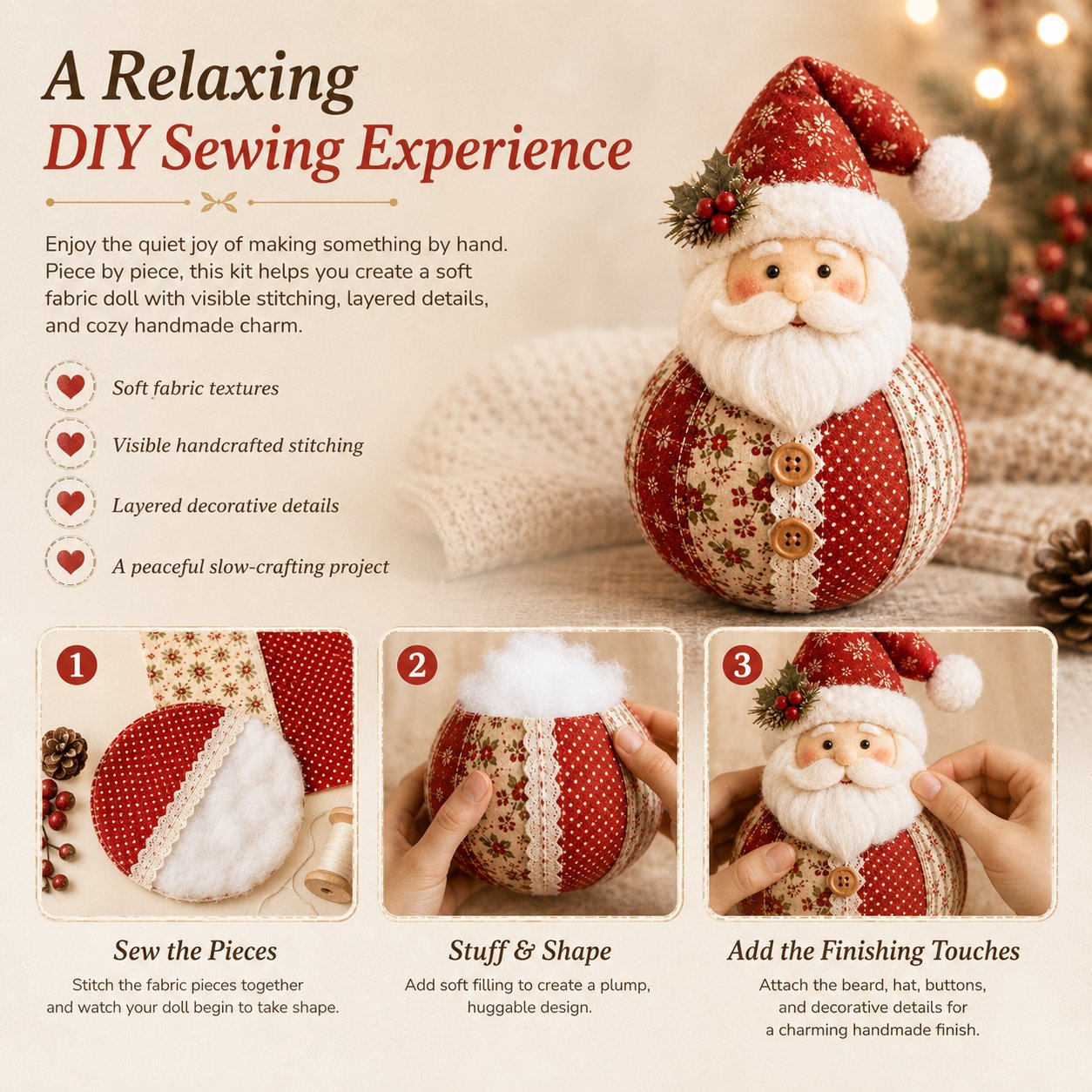 ✨🎄Patchwork Fabric Doll DIY Kit