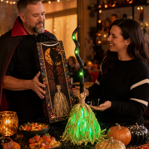 🧹 Animated Moving Witch Broom — 👻 Spooky Light, Sound & Motion Halloween Party Prop 🎃