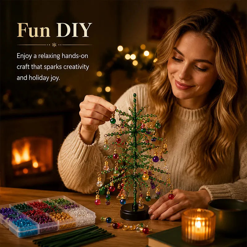 Elegant Beaded Mini Christmas Tree – Collector's Holiday Decor Set, Tabletop 🎄