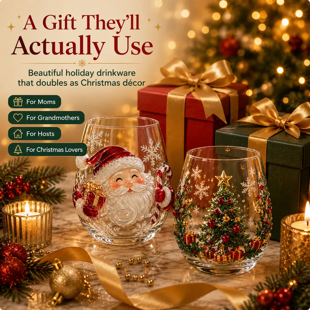 BUY 3 GET 1 FREE🎁 Magical Christmas 3D Glass Cup Collection – Santa, Reindeer, Snowman & Christmas Tree
