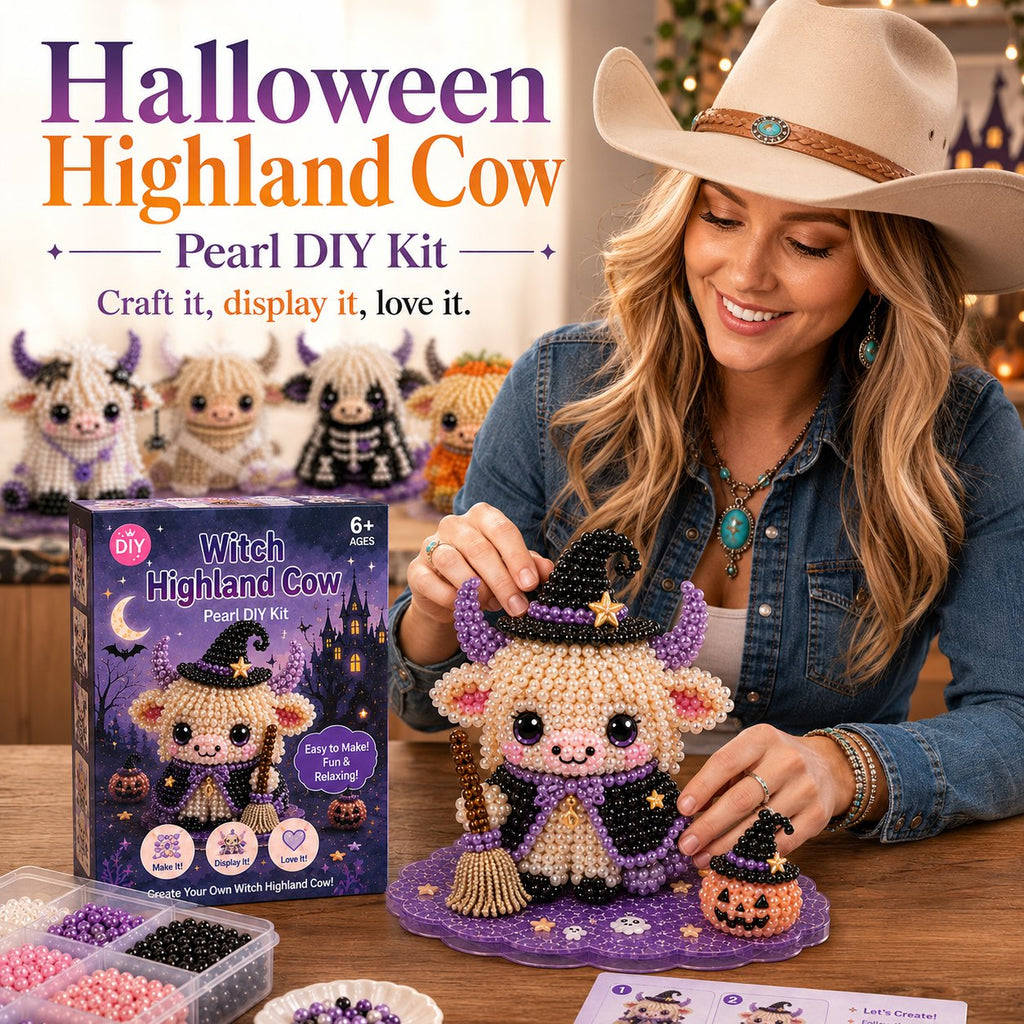 ⏳ Last Day 49% OFF – 🎃 Beginner-Friendly Halloween Highland Cow 3D Pearl Bead DIY Kit | Complete Kit with All Tools & Step-by-Step Guide Included 💕