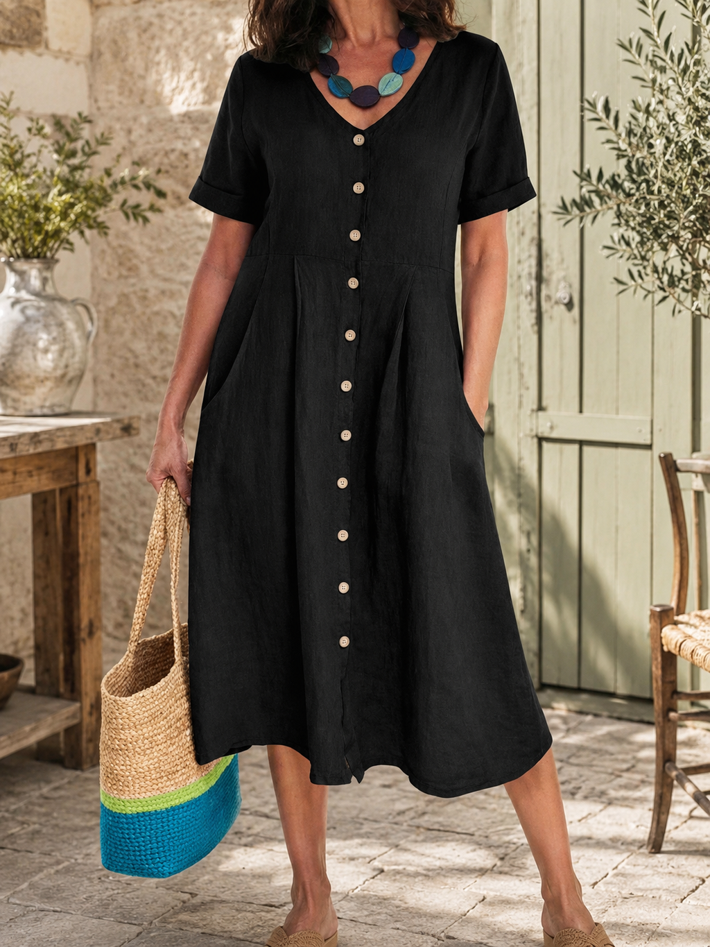 🌿 Élise™ Linen Dress Loved by French Women All Summer