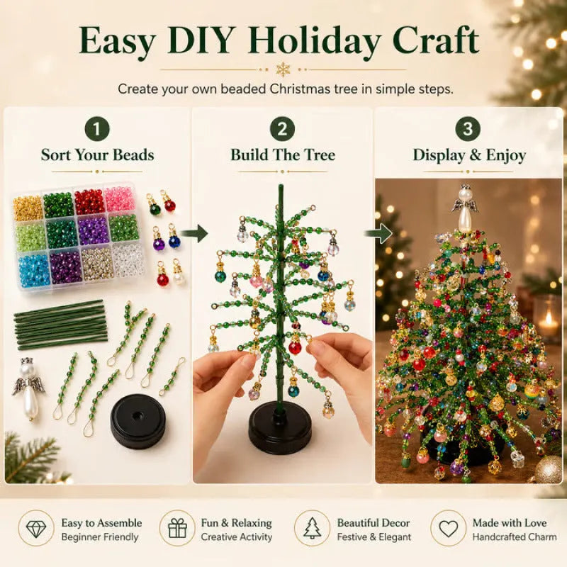 Elegant Beaded Mini Christmas Tree – Collector's Holiday Decor Set, Tabletop 🎄