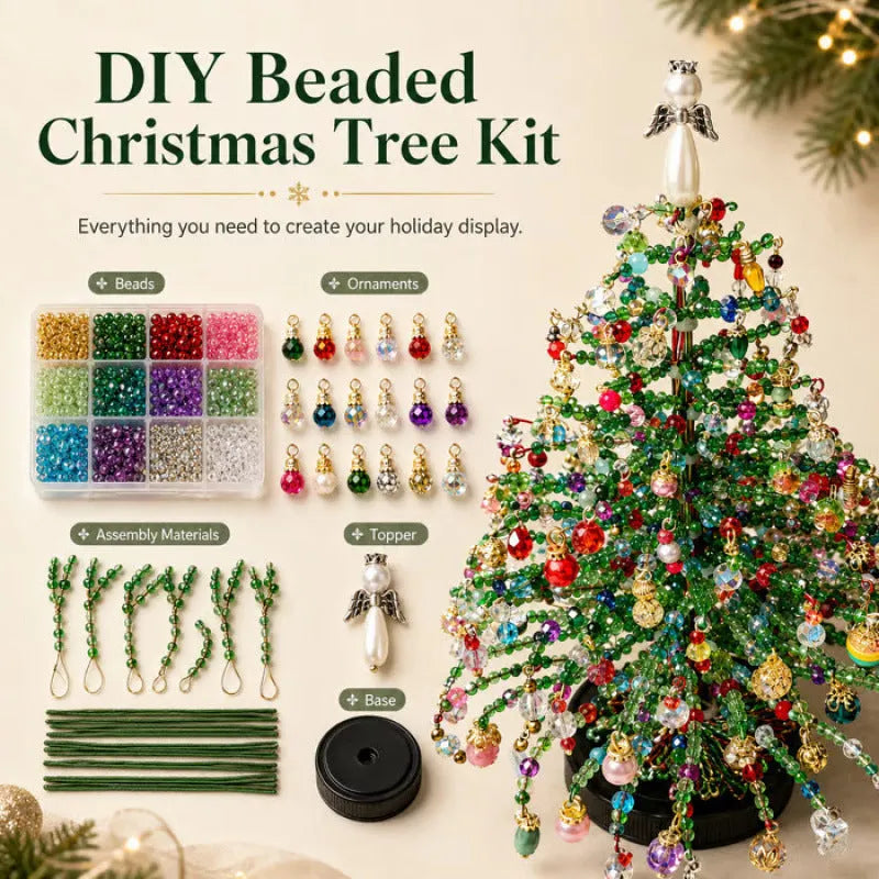 Elegant Beaded Mini Christmas Tree – Collector's Holiday Decor Set, Tabletop 🎄