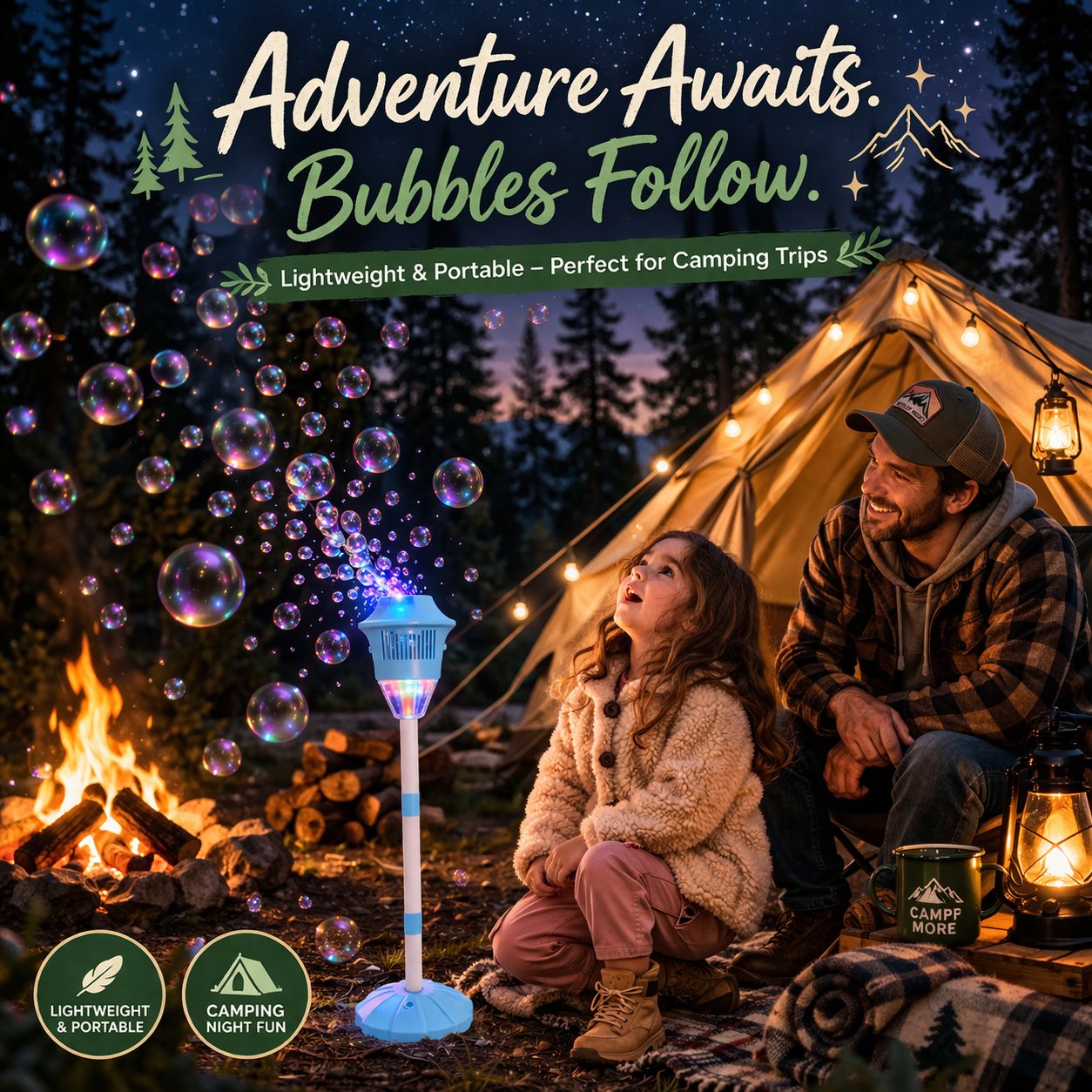 🔥🔥 One-Button Bubble Machine – LED Lights, Day & Night Fun, for Kids & Parties ☃