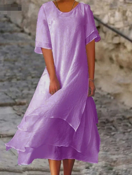 Women's Linen Layered Midi Dress