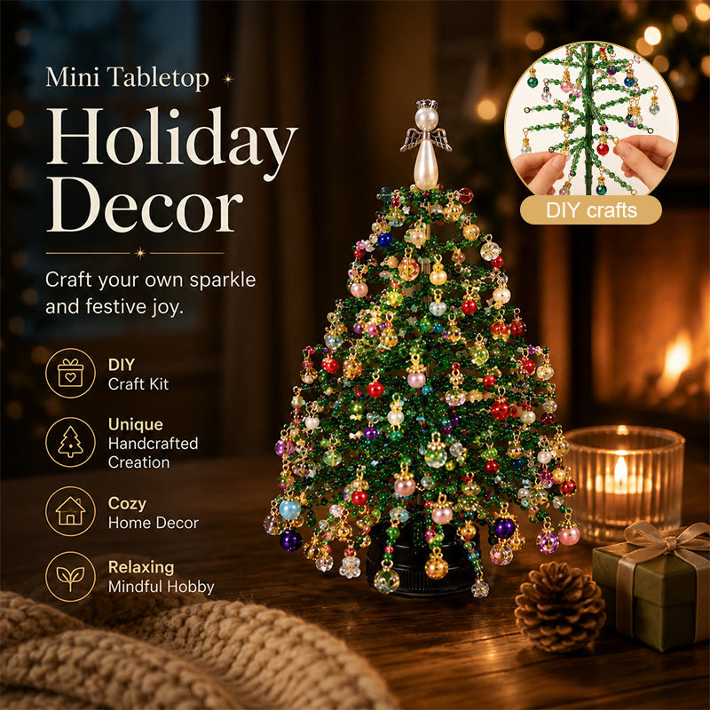Elegant Beaded Mini Christmas Tree – Collector's Holiday Decor Set, Tabletop 🎄