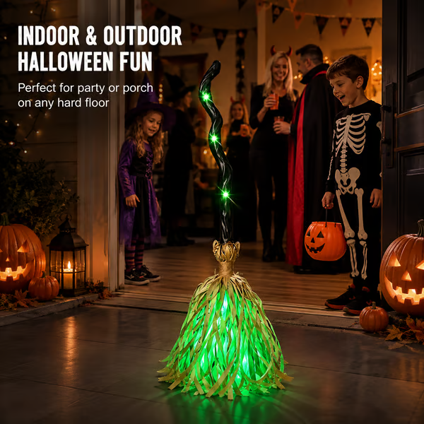 🧹 Animated Moving Witch Broom — 👻 Spooky Light, Sound & Motion Halloween Party Prop 🎃