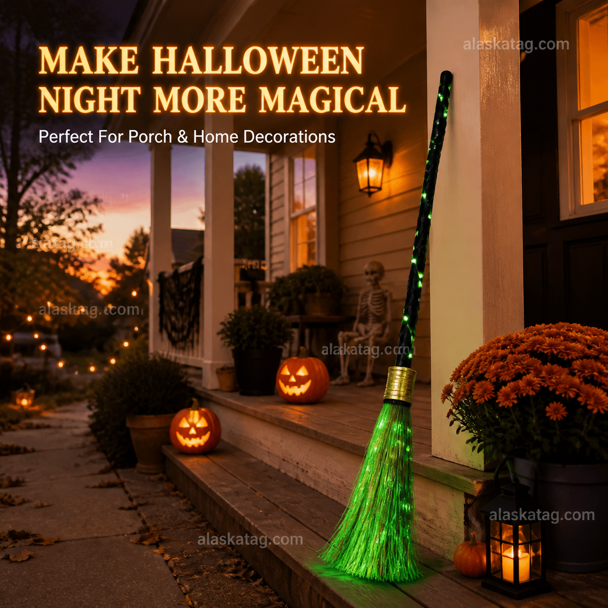 🧙 Animated Witch Broom Halloween Decoration with Lights and Sound