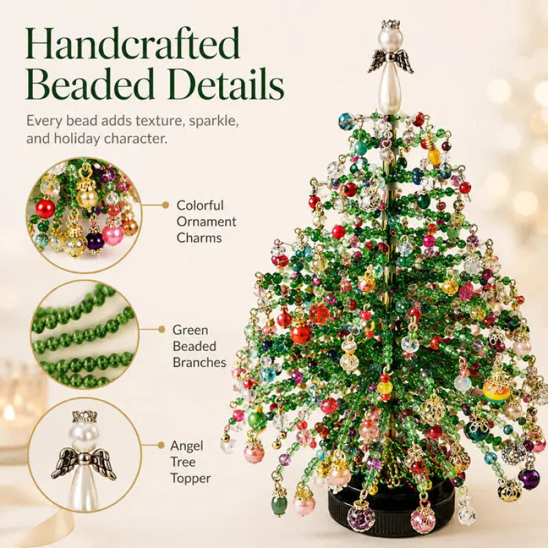 Elegant Beaded Mini Christmas Tree – Collector's Holiday Decor Set, Tabletop 🎄