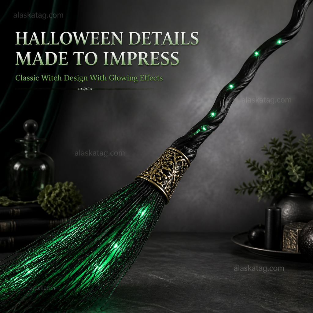 🧙 Animated Witch Broom Halloween Decoration with Lights and Sound