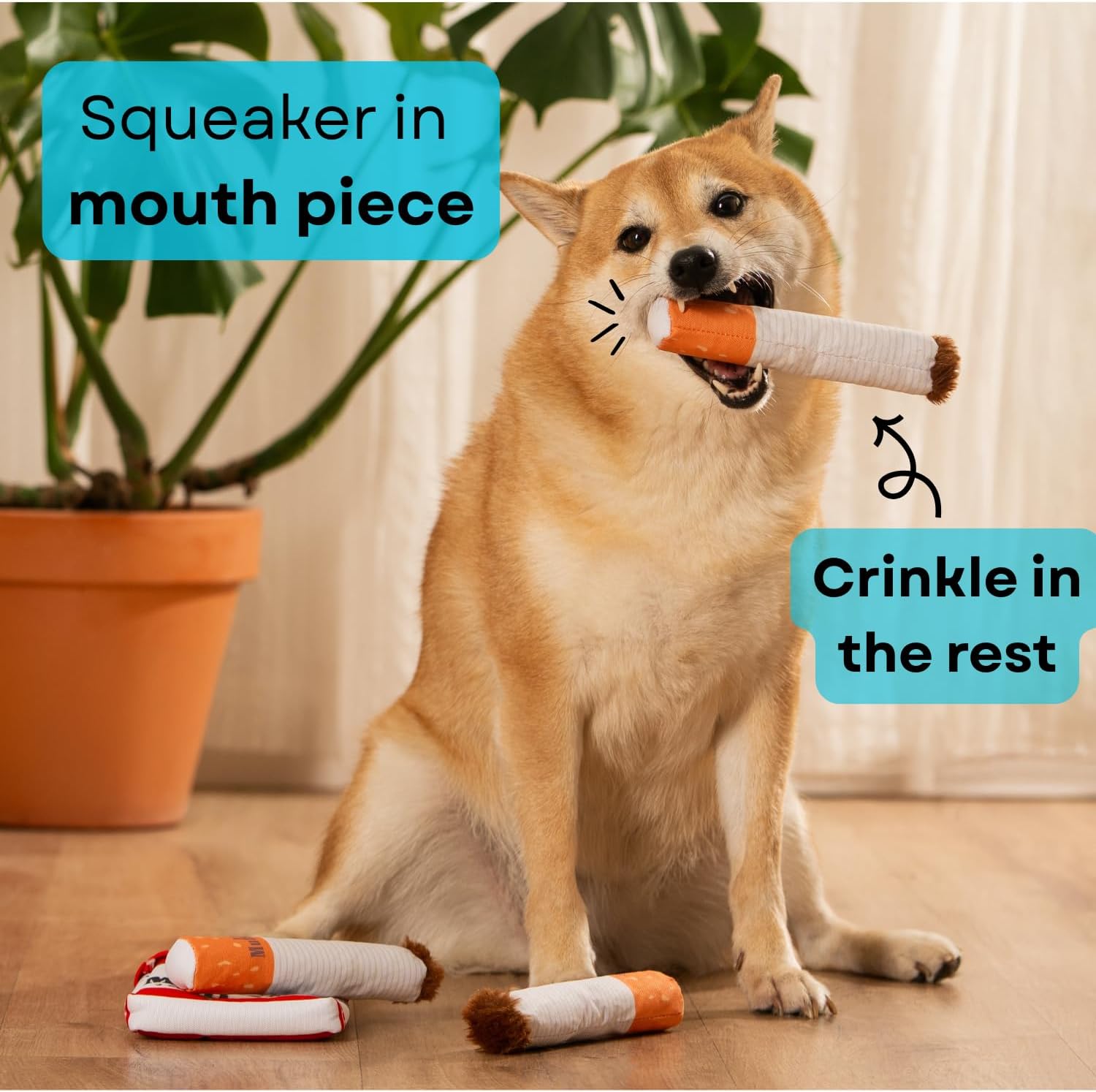 💥💫Funny Interactive Giggle Sound Plush Cigarette Dog Toy