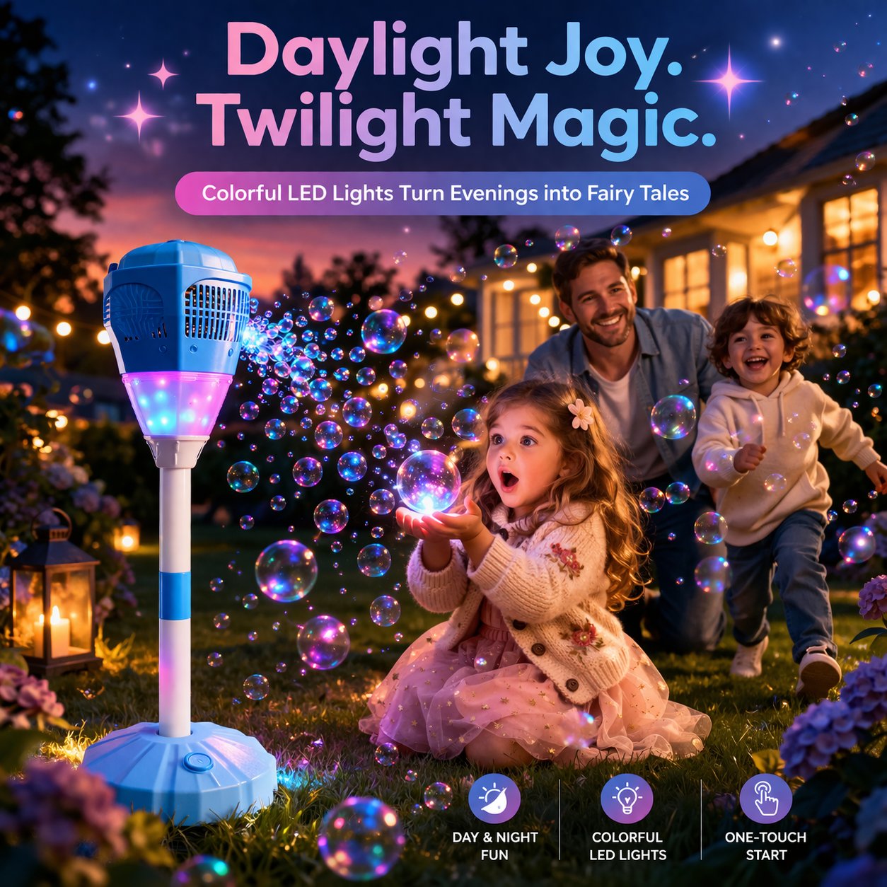 🔥🔥 One-Button Bubble Machine – LED Lights, Day & Night Fun, for Kids & Parties ☃