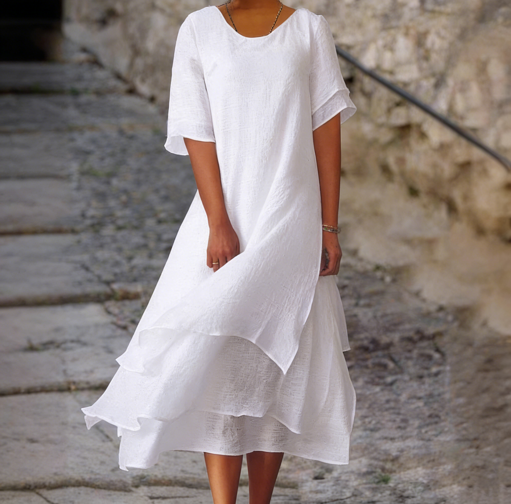 Women's Linen Layered Midi Dress