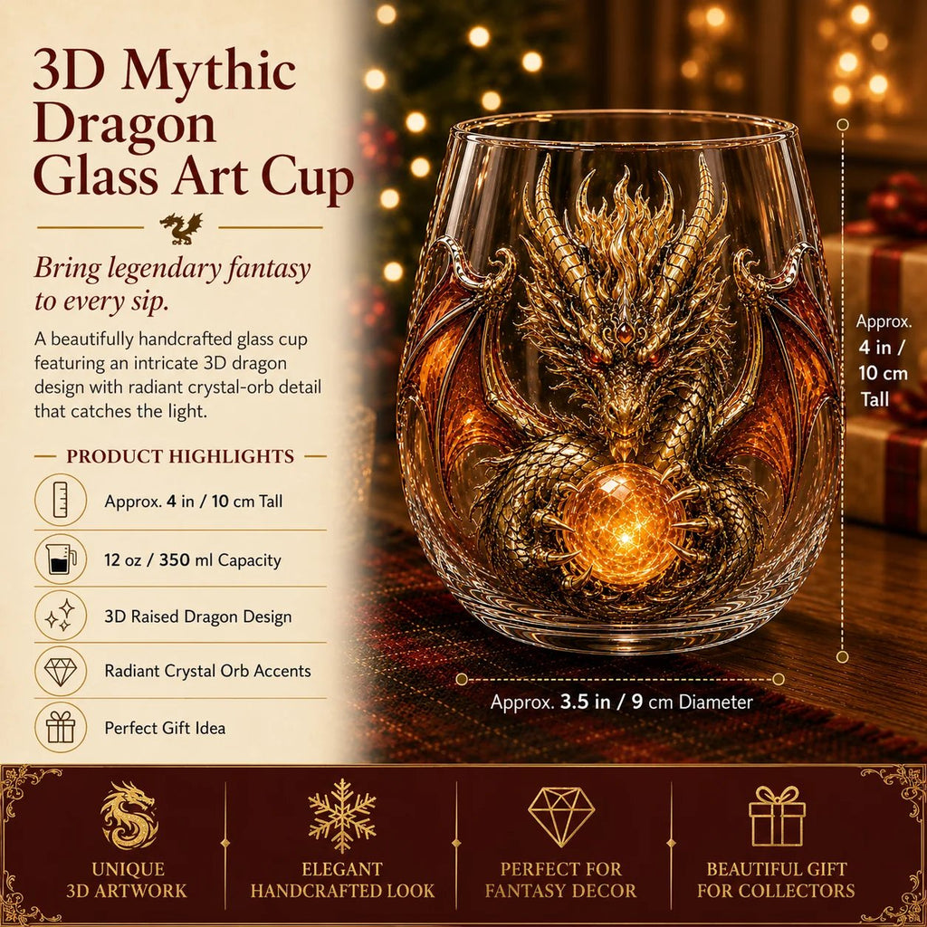 🐉✨ 3D Mythical Dragon Glass | Exclusive fantasy glass with embossed design for whisky, home bar, decoration and legendary gifts 🎁