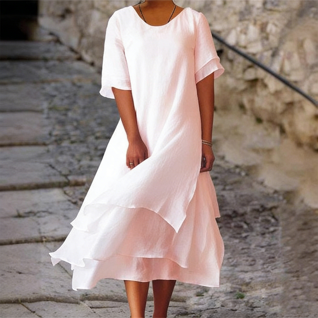 Women's Linen Layered Midi Dress