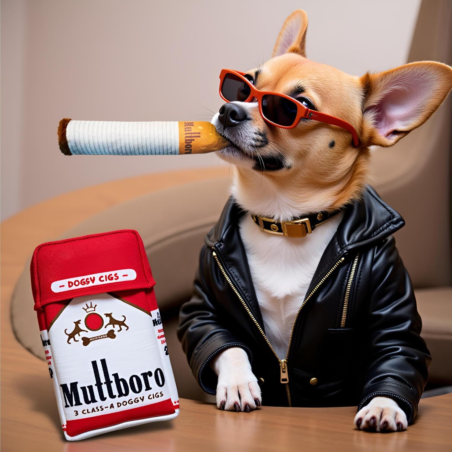 💥💫Funny Interactive Giggle Sound Plush Cigarette Dog Toy
