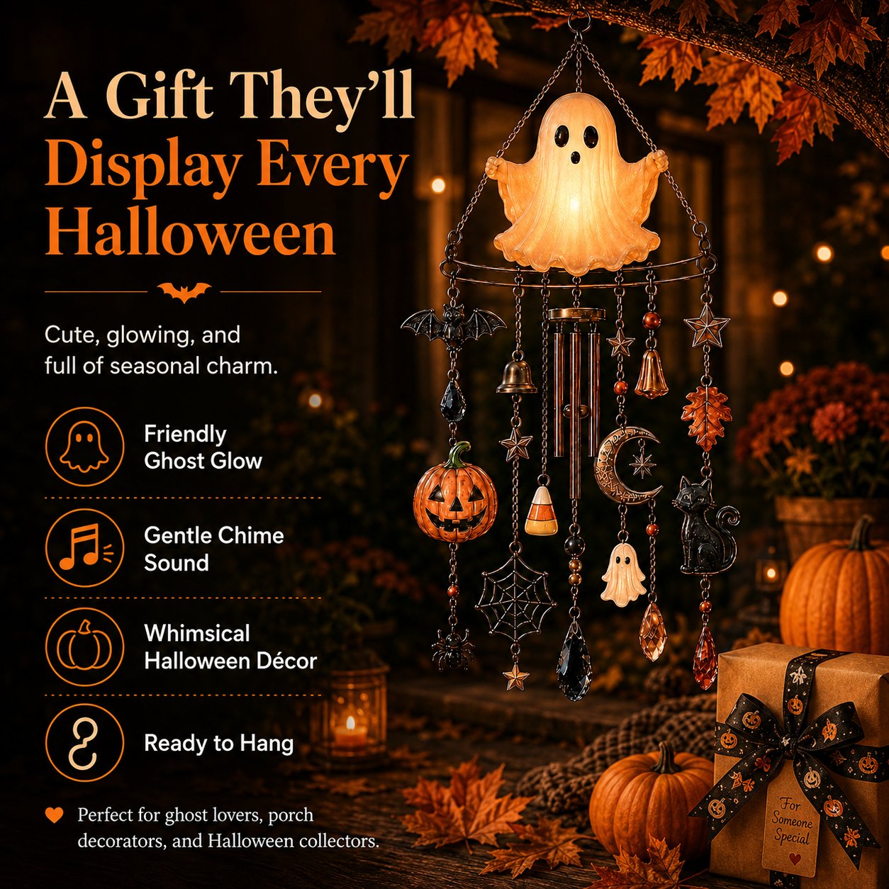 🔥 New Arrival Launch Sale 🎃 50% OFF — 👻 Haunted Glow Ghost Wind Chime – Spooky Garden Decor with Magical Night Glow