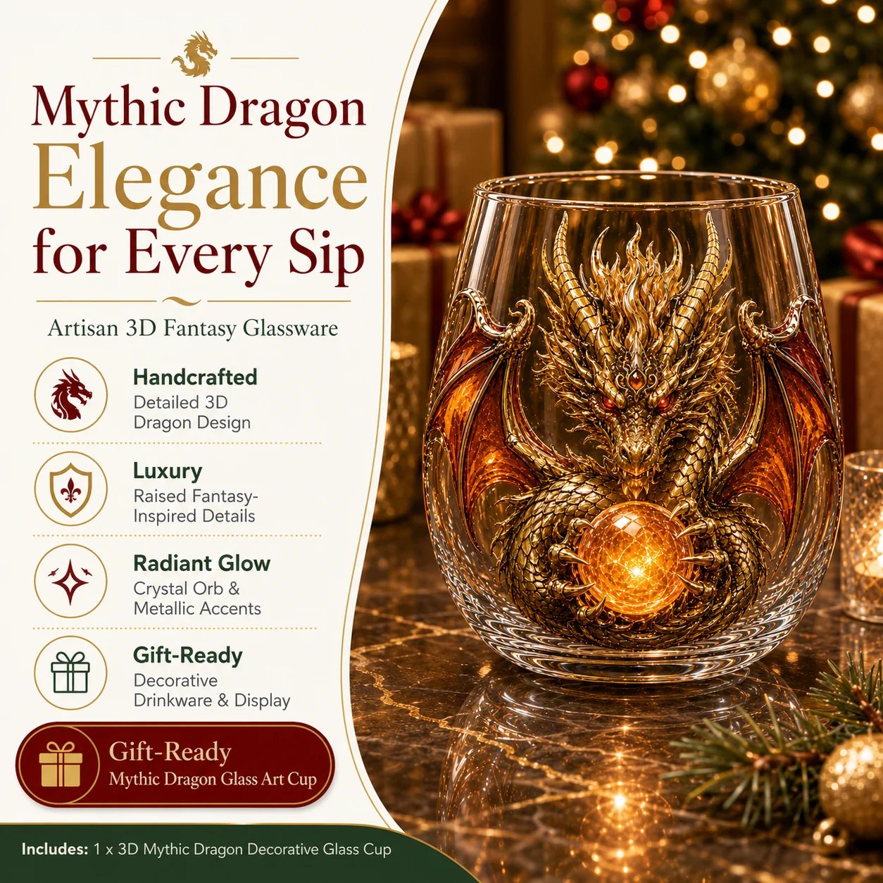 🐉✨ 3D Mythical Dragon Glass | Exclusive fantasy glass with embossed design for whisky, home bar, decoration and legendary gifts 🎁