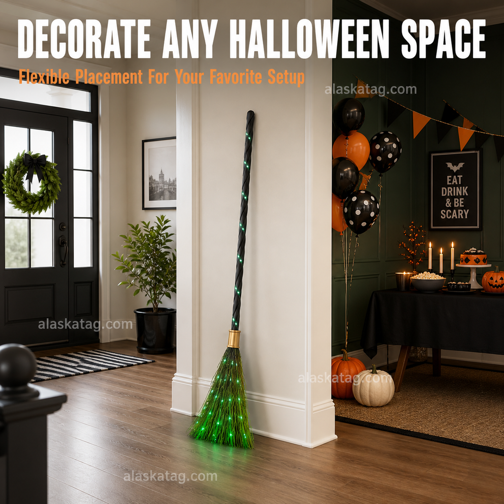 🧙 Animated Witch Broom Halloween Decoration with Lights and Sound