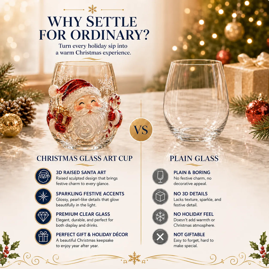 BUY 3 GET 1 FREE🎁 Magical Christmas 3D Glass Cup Collection – Santa, Reindeer, Snowman & Christmas Tree