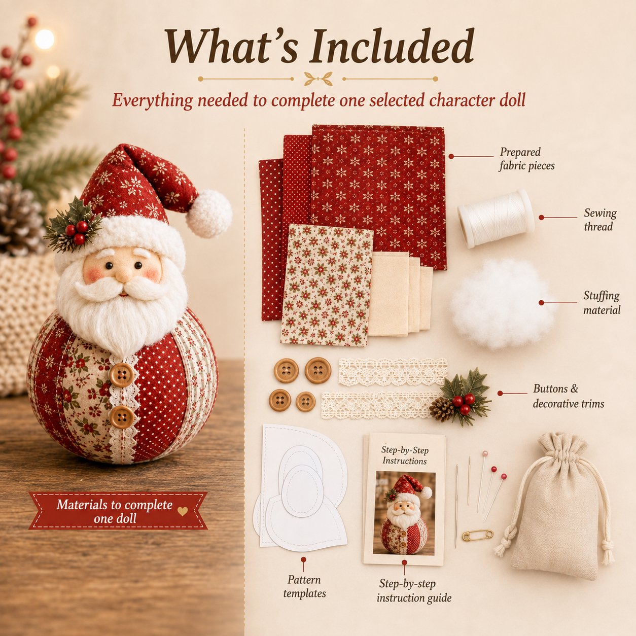 ✨🎄Patchwork Fabric Doll DIY Kit