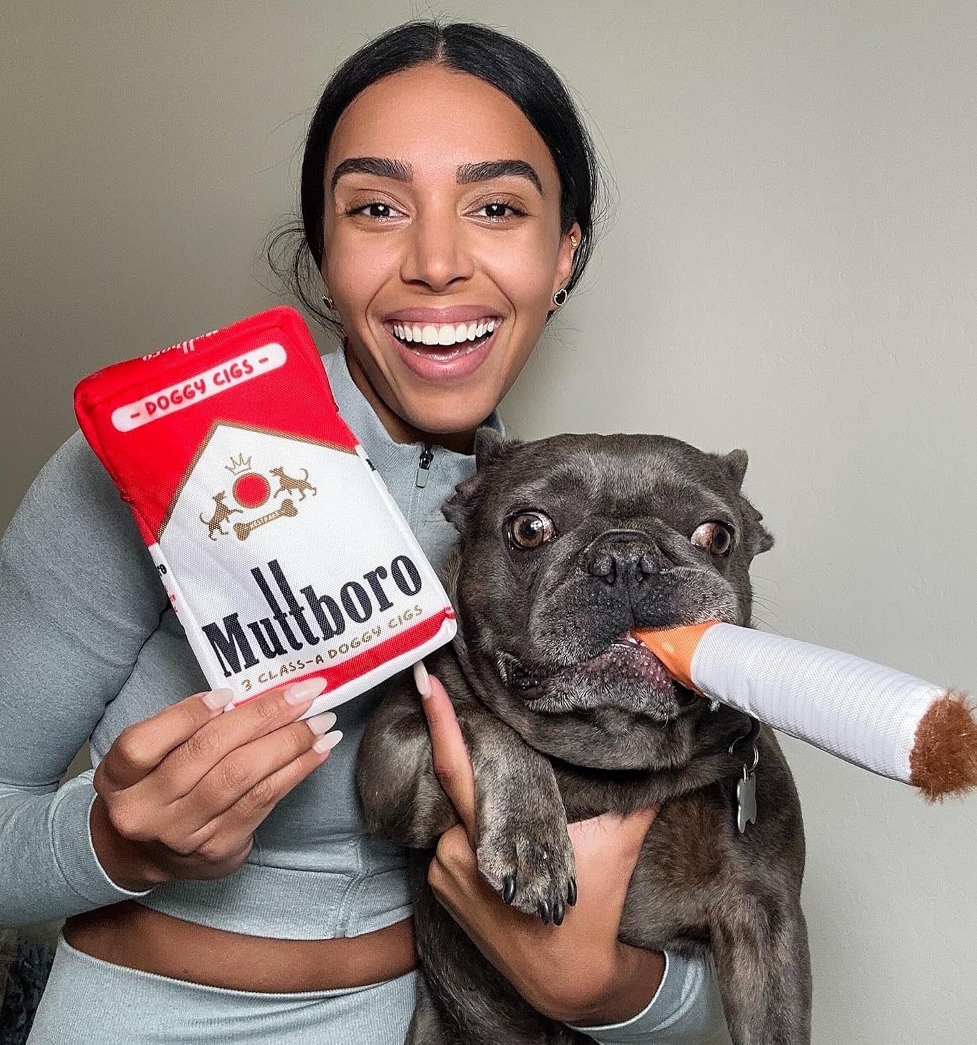 💥💫Funny Interactive Giggle Sound Plush Cigarette Dog Toy