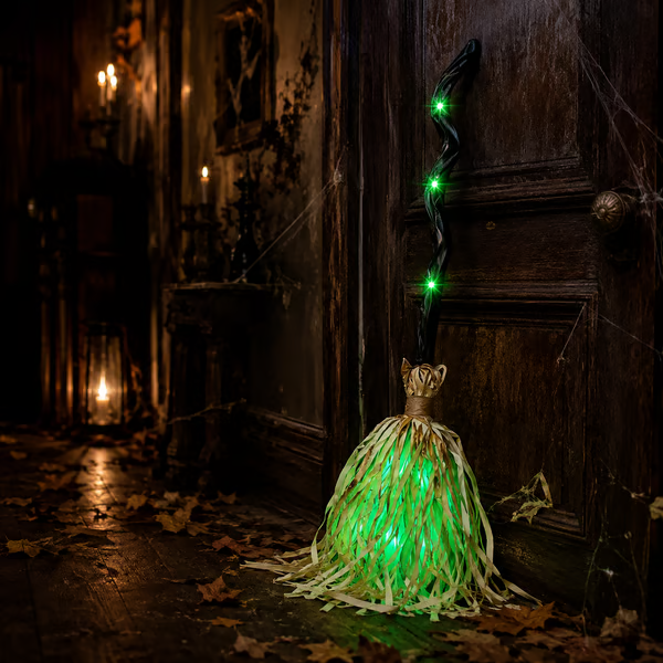 🧹 Animated Moving Witch Broom — 👻 Spooky Light, Sound & Motion Halloween Party Prop 🎃