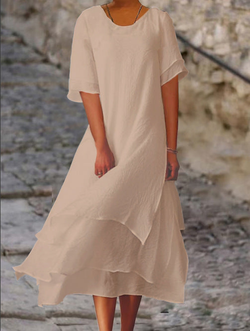 Women's Linen Layered Midi Dress