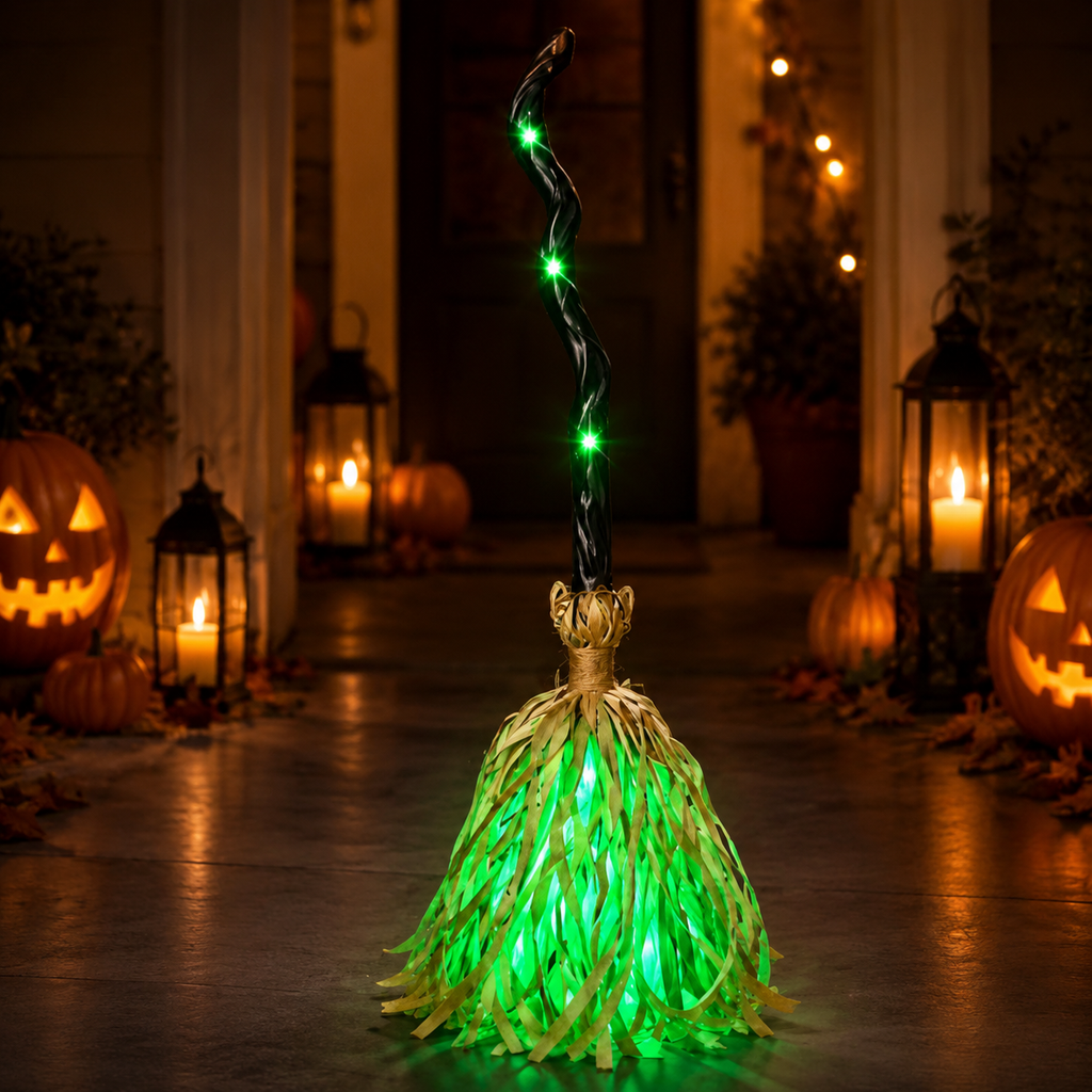 🧹 Animated Moving Witch Broom — 👻 Spooky Light, Sound & Motion Halloween Party Prop 🎃