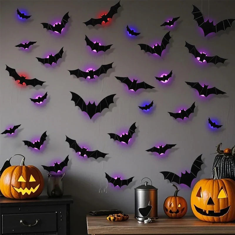 2026 Hot Sale 3D LED Bat Wall Decorations – 12/24PCS Light-Up Halloween Decor for Walls, Windows & Parties