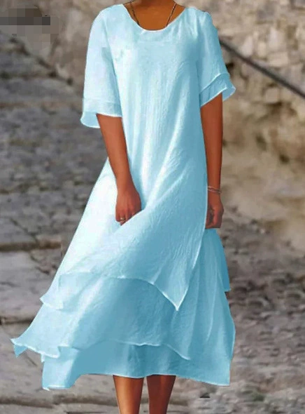 Women's Linen Layered Midi Dress