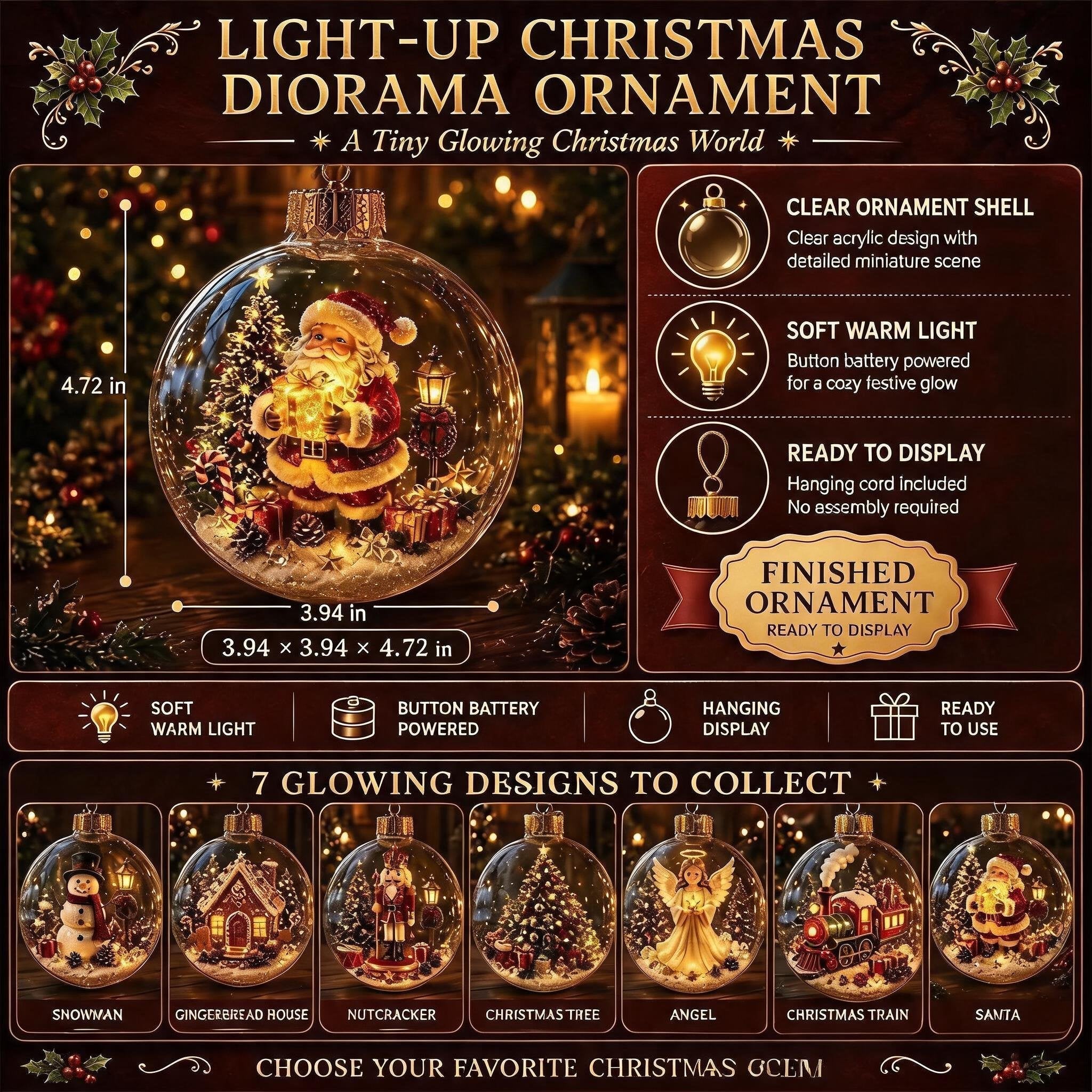 🔥Limited time 50% OFF -✨🎄 Glowing Christmas Story Ornament – Light-Up Mini Holiday Scene