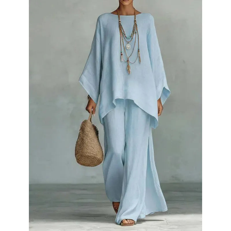 Chic Solid Color Flowy Co Ord Set | Modest Elegant Vacation Daily Wear Two Piece Outfit