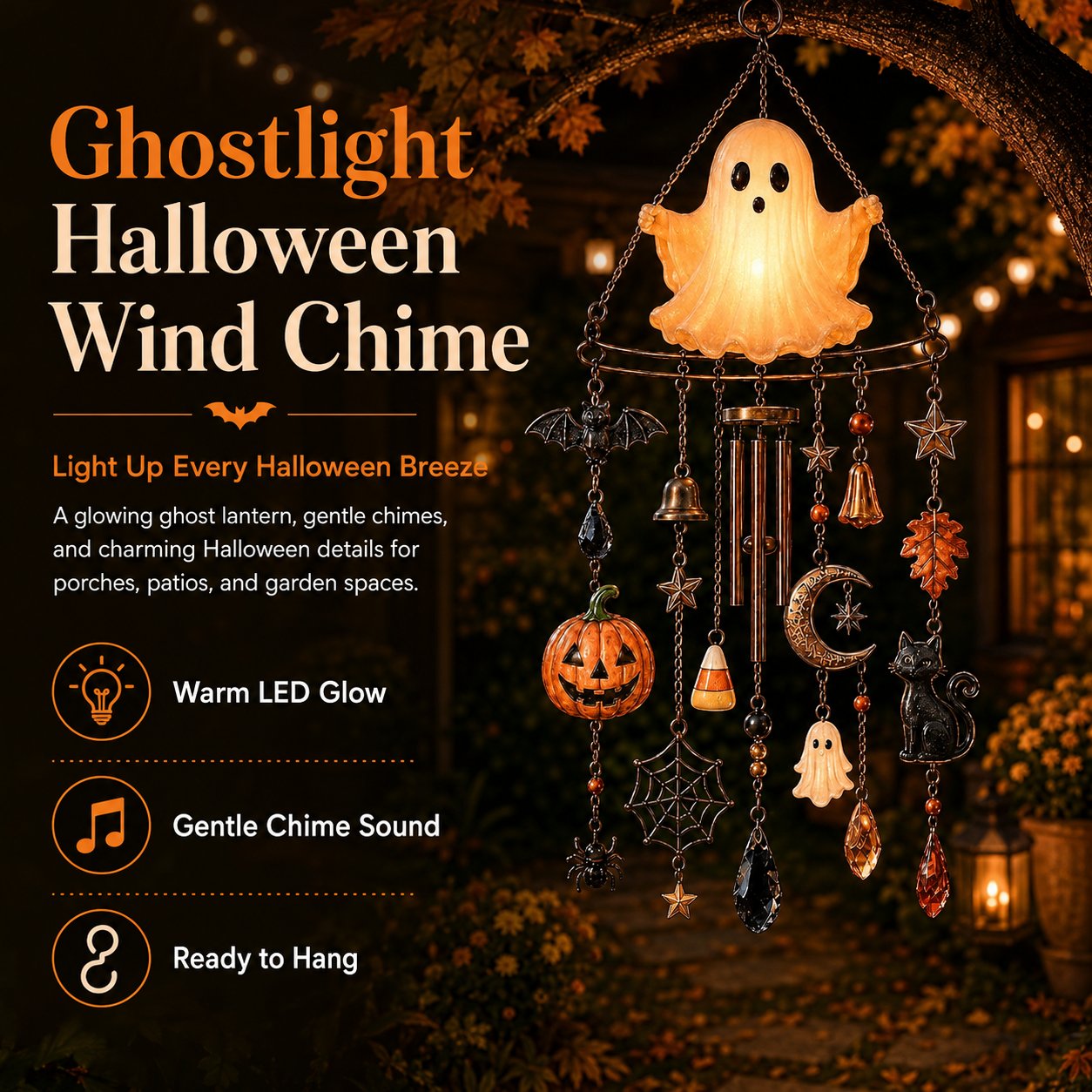 🔥 New Arrival Launch Sale 🎃 50% OFF — 👻 Haunted Glow Ghost Wind Chime – Spooky Garden Decor with Magical Night Glow